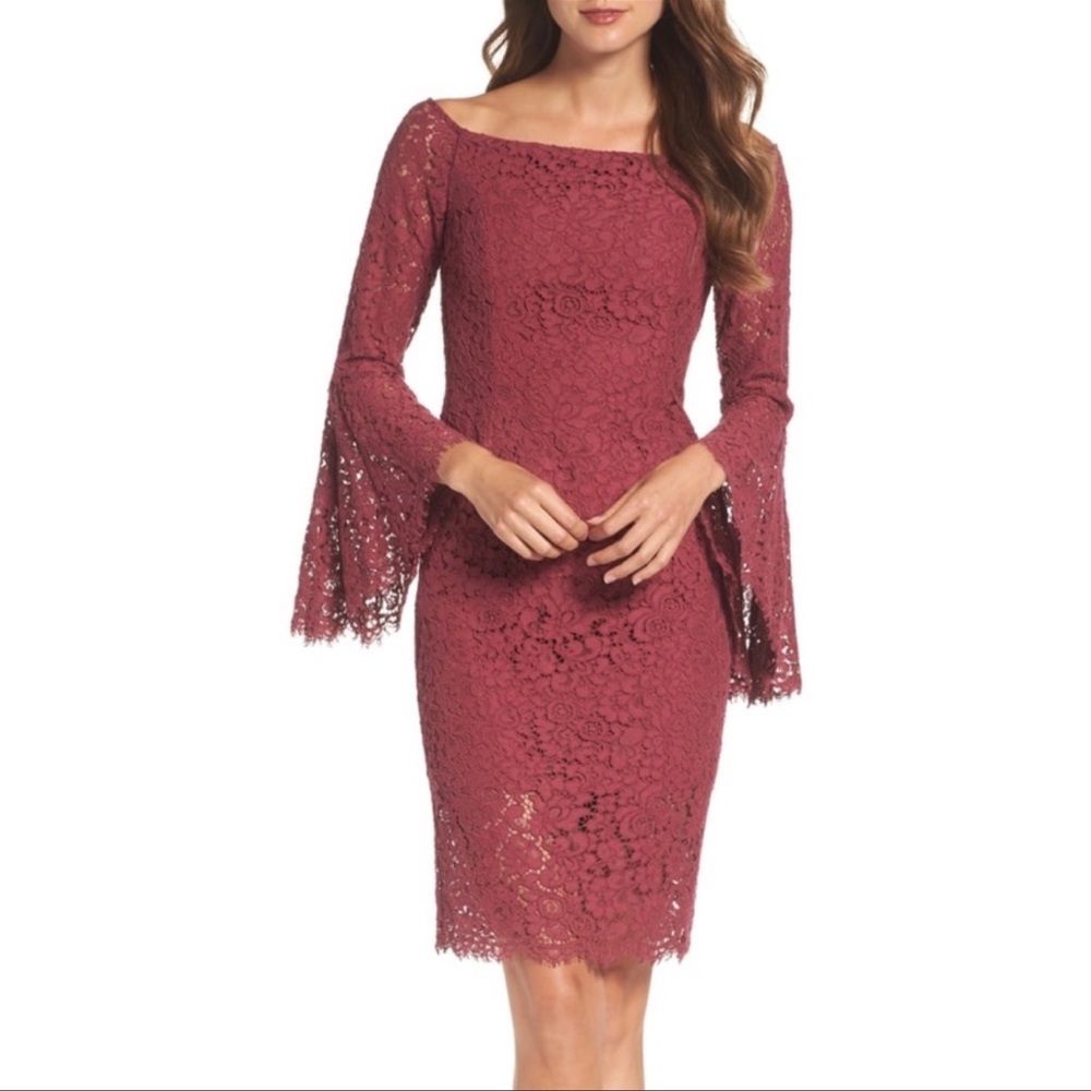 Bardot Solange Lace Dress Burgundy Size 4 XS